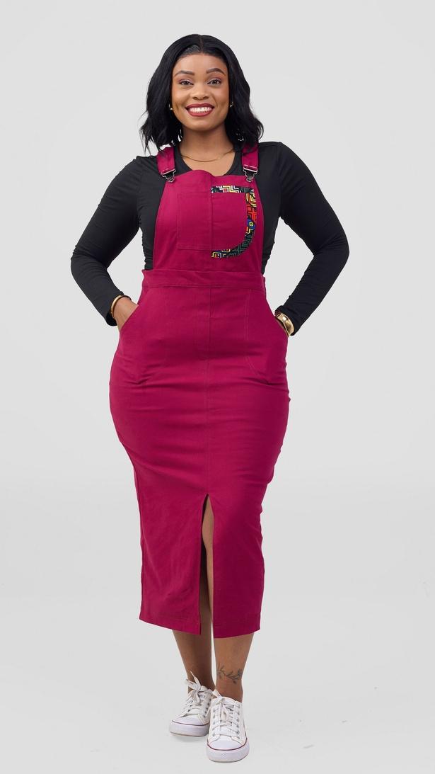Burgundy Dungaree Dress